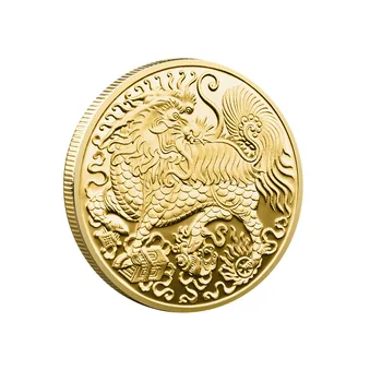Senovės Kinų Mitologiją Mitinis Žvėris, Kylin Iškilumo Medalis, Aukso ir Sidabro Ženklelis Talismanas Progines Monetas