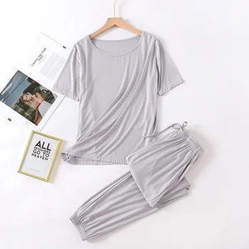 2021 m. pavasario ir vasaros moters modalinis pižama dviejų dalių trumparankoviai kelnės spalva didelio dydžio kvėpuojantis laisvalaikio namuose paslaugų rinkinio