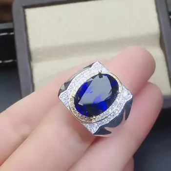 Išskirtinį royal mėlyna safyras brangakmenio žiedas vyrams žiedas gamtos perlas gera supjaustyti 925 sterlingas sidabro gimtadienio dovana didelis dydis 10x14mm