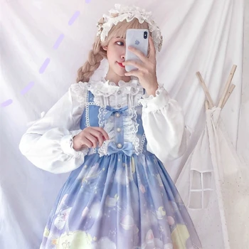 Lolita Dress Saldus Mielas Japonijos Kawaii Merginos Princesė Tarnaitė Derliaus Gotikos Spausdinti Modelius Nėrinių Rožinė Vasaros Sijonas