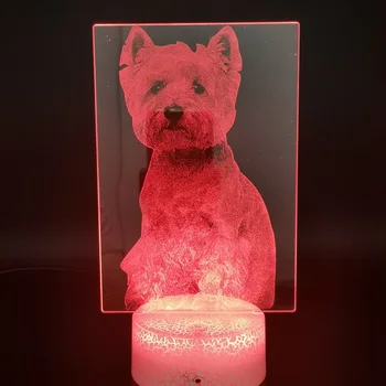 Gyvūnų naktinė lempa LED 3D Akrilo Naktį, Šviesos, vaiko Kambarys šunelis Naktiniai staleliai, Lempa West-Highland-White-Terjeras Mielas Vaikams Gimtadienio Dovana