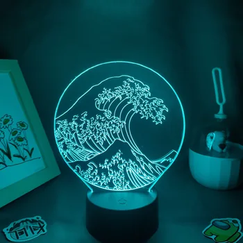 Didžiosios Bangos off Kanagawa Japonų Meno Ccenery tapybos Lavos Lempos 3D LED RGB Naktį Žibintai Miegamasis Lentelė Spalvinga Apdaila