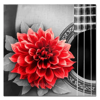 Squareround Diamond Tapybos gitara & raudona Gėlė, Cirkonio Nuotrauką Siuvinėjimo Parduoti Diamond Mozaikos Dygsnio Naują Atvykimo FF1626