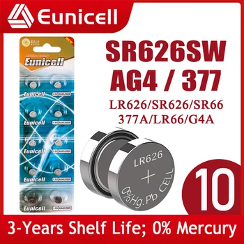 Eunicell 10vnt SR626SW LR626 AG4 Mygtuką Pilas Baterijų SR66 LR66 377 377A 1,5 V Šarminės Ląstelių Monetos Baterija Žiūrėti Žaislas Laikrodis