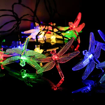 Saulės LED Šviesos Lauke, Kalėdų Žiburiai 20 30 50LED Dragonfly Pasakų Žibintai Saulės energija Varomas String Šviesos Girlianda Namų Žiburiai