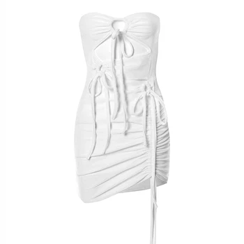 Užrišti Wrap Krūtinės Iškirpti vasaros moterų suknelė 2021 Balta Vidurnakčio Clubwear Komplektus Bodycon Vasaros Šalis Suknelė Mados Karšto