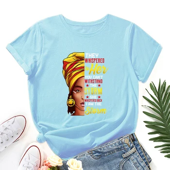 JFUNCY Plius Dydis Moterų, T-shirt Moterų trumpomis Rankovėmis Marškinėlius Afrikos Juodieji Mergina Spausdinti Viršūnes Moteris Laisvi Marškinėliai Vasaros Medvilnės Drabužius