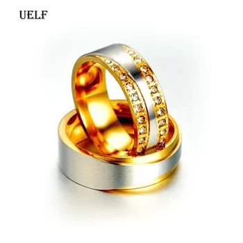 Uelf Aukso Spalvos Vestuvių Juostas, Žiedas, skirtas Moterų ir Vyrų Papuošalai iš Nerūdijančio Plieno Vestuvinis Žiedas Porą metų Jubiliejų Dovana