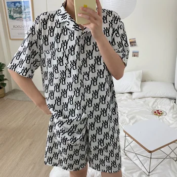 Vasaros laiškas spausdinti pora pajama rinkinys moterims vasaros sleepwear namų drabužius 2 dalių komplektas trumpomis rankovėmis viršūnes, pižamos, šortai kostiumas Y505