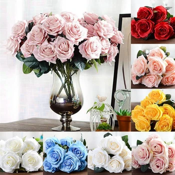 10 Galvų prancūzijos Rožių Dirbtinės Gėlės Gėlių Puokštė Netikrą Gėlių Organizuoti Stalo Vestuvių Gėlės Dekoras Šalies aksesuaras Flores
