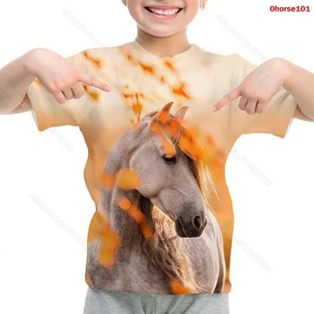 Kietas Arklių 3D Spausdinimo Vaikai Marškinėlius Bamblys Atsitiktinis Marškinėliai Berniukams, Mergaitėms trumpomis Rankovėmis T-shirt Mados Tee Viršūnes Vasaros Vaikų Drabužiai