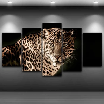 Drobė, Tapyba Gyvūnų Cool Leopard Sienos Menas 5 Skydelis Dekoracijos Nuotraukas Spausdina Plakatas Namų Dekoro Modulinės Įrėminti Apdaila
