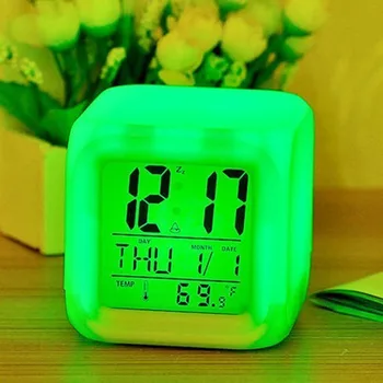 1PC Žadintuvas LED Skaitmeninis Laikrodis, 7 Spalvų šviesų Naktį Žėrintis Vaikai Stalas, Miegamajame Laikrodis, Termometras, Vaikų Dovanų