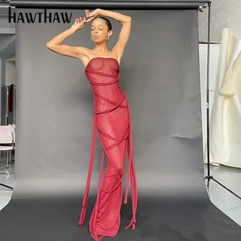 Hawthaw Moterų Mados Vasaros Stebėjimo Akių Matyti Per Bodycon Soild Spalvos Ilgas Vamzdis Suknelė 2021 Moterų Drabužių Streetwear