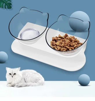 Anti-slydimo dvigubai katė šuns dubenėlį dubenėlį su stovu augintinį šerti kačių maisto dubenėlį maisto konteineryje ZD
