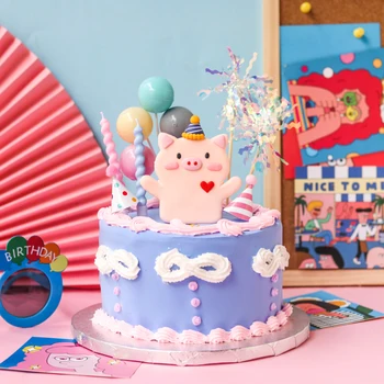 Kūdikio Maudymosi Rožinė Princesė CakeTopper Animacinių Filmų Kiaulių Balionas Su Gimtadieniu Desertas Stalo Dress Up Plugin Šalies Tortas Dekoro Prekes