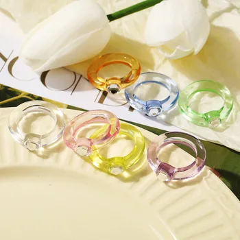AOMU 1PC 2021 Korėja Mados Macaron Spalvinga Skaidrūs Akrilo Dervos Žiedai Moterų, Mergaičių, Blizga Kristalų Žiedai, Šaliai, Papuošalai