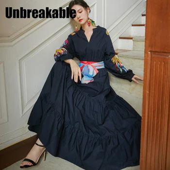 Neperleidžiama Moterų Maxi Suknelė 2020 M. Rudenį Žibintų rankovės Atsitiktinis Boho Tunika Etninės Stiliaus Gėlių Spausdinti Prarasti Suknelės