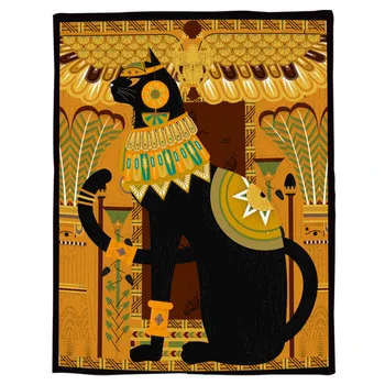 Egiptas Juoda Katė Totem Retro Mesti Antklodė Šilta Mikropluošto, Antklodė, Miegamasis, Sofa-Prekių Antklodės Lovos