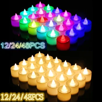 12/24/48pcs Flameless LED Tealight Arbatos Vestuvių Žvakės Šviesa, Romantiška Žvakės dega Gimtadienio Vestuvių Papuošalai