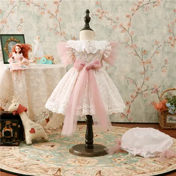 Vasarą Naujasis ispanijos Vaikų Baby Girl Lolita Vest Suknelė Akių Gėlių Nėrinių Suknelė Sluoksniuotos Princesė Suknelė, Vaikams, Suknelės Mergaitėms