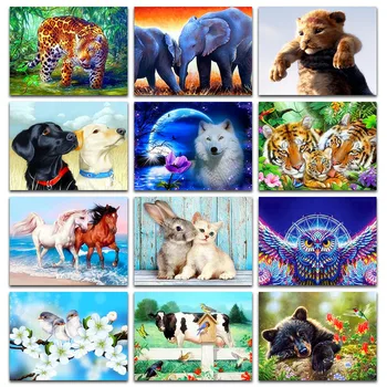 Pilna Deimantų, mozaika, siuvinėjimas kryželiu paveikslą Gyvūnų pelėda-paukštis karvė liūtas, lokys, šuo, vilkas tigras, arklys, katė, leopardas, dramblys 33