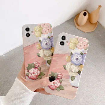 Retro rūmų rožių tapybos laikiklis Telefono dėklas skirtas iPhone 11 Pro Max atveju Mielas minkštas viršelis iPhone XS XR X 7 8 Plius 7Plus atveju